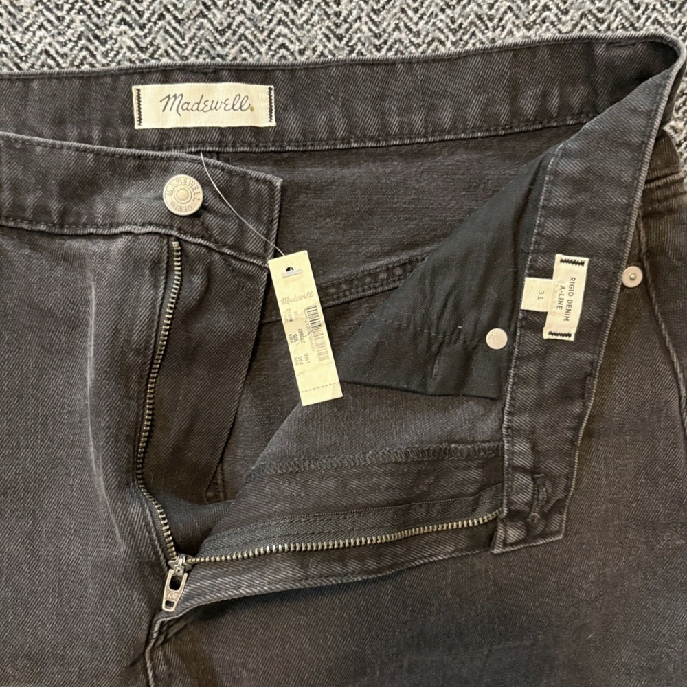 Madewell Womens Denim Skirt Black Size 31 Rigid A-Line Mini Raw Hem Grunge NWT - Picture 4 of 8